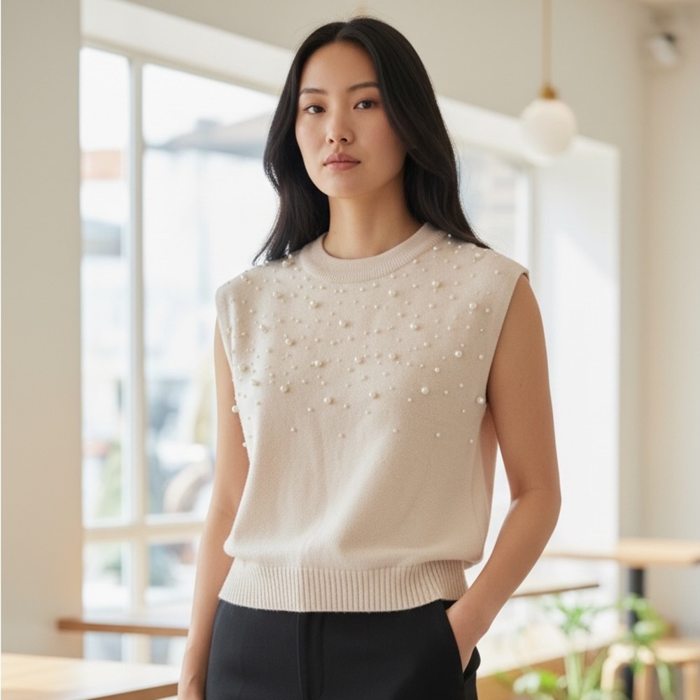 Unk Cream Pearl-Embellished Muscle Tee